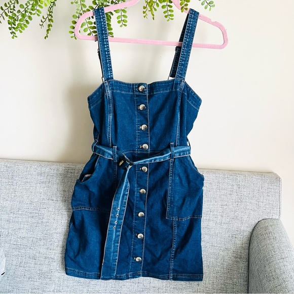 h&m denim bodycon dress Medium Wash Off Shoulder Puff Sleeve Denim Bodycon Dress
